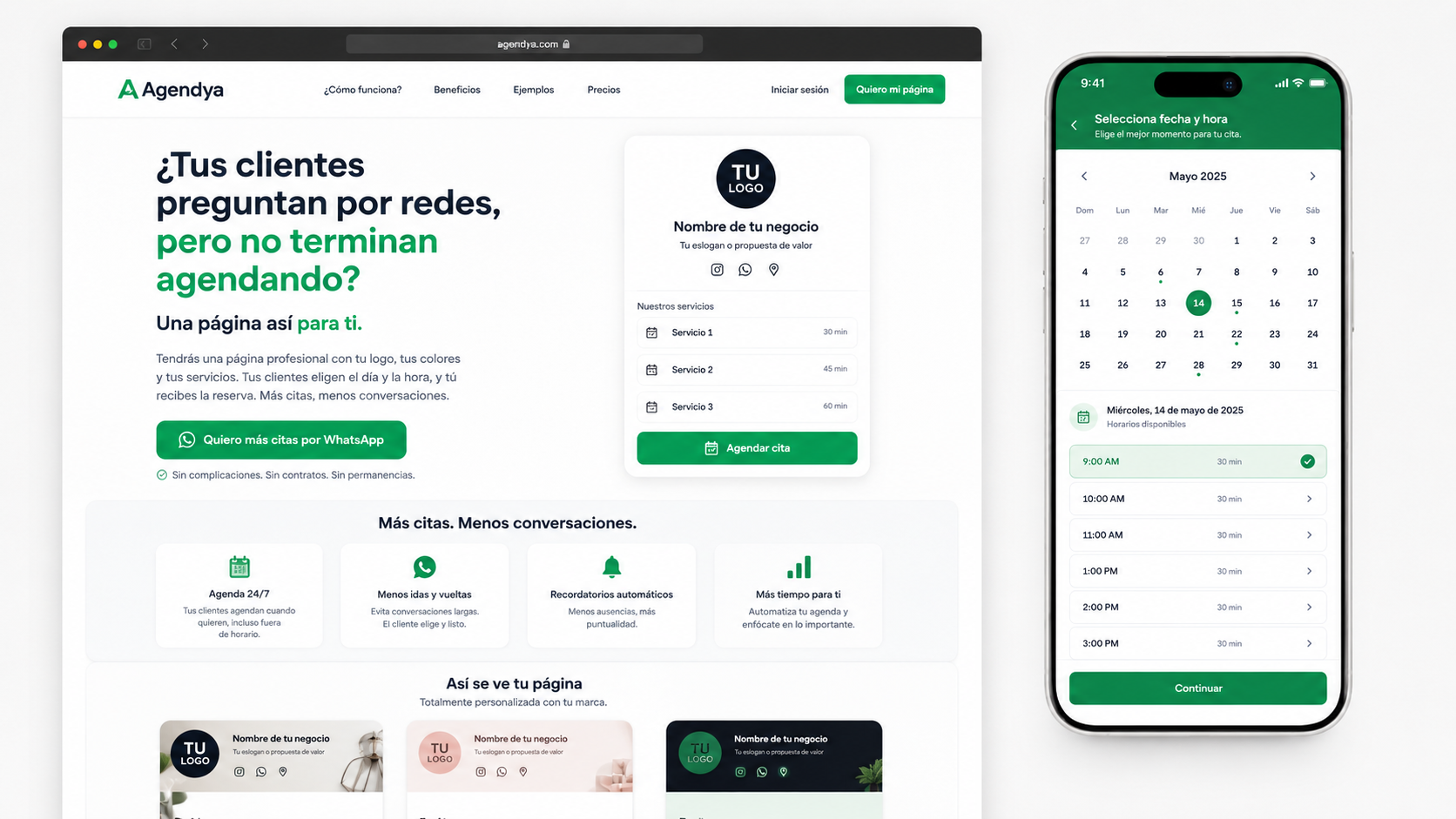 Ejemplo de página profesional creada con Agendya